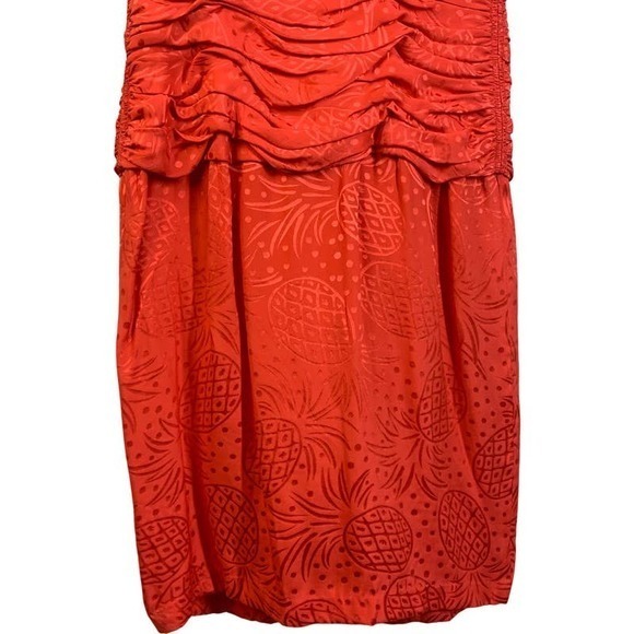 LIZ CLAIBORNE Vintage Red Silk Pineapple Print Ruched Midi Dress - Picture 7 of 14